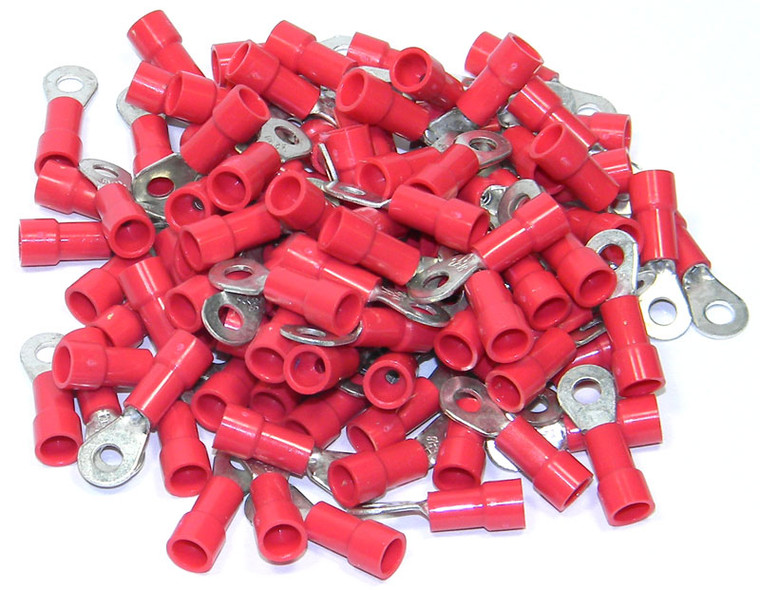 Ring Terminal, Red for 18-22AWG, #6 Stud, 100 pcs