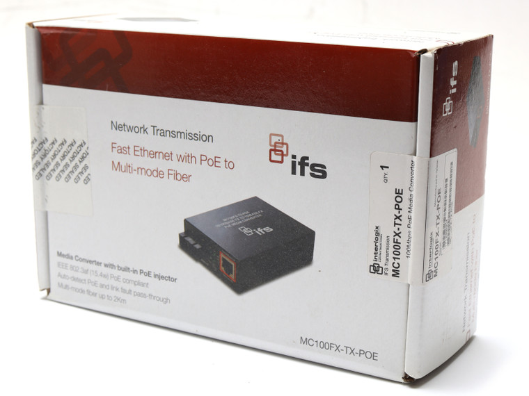 IFS MC100FX-TX-POE Fast Ethernet w/ PoE to Multi-Mode Fiber