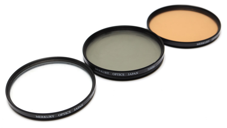 Lot of 3 Merkury 72mm Lens Filters - UV, Fluorescent, Circular Polarizer