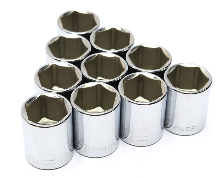 Wilde Tools 53218 18mm x 3/8" Drive 6-Point Shallow Socket, 10 Pack