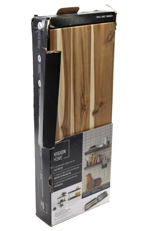 Acacia Floating Wood Shelf, 24" x 9.5" x 1.5", 2-pack