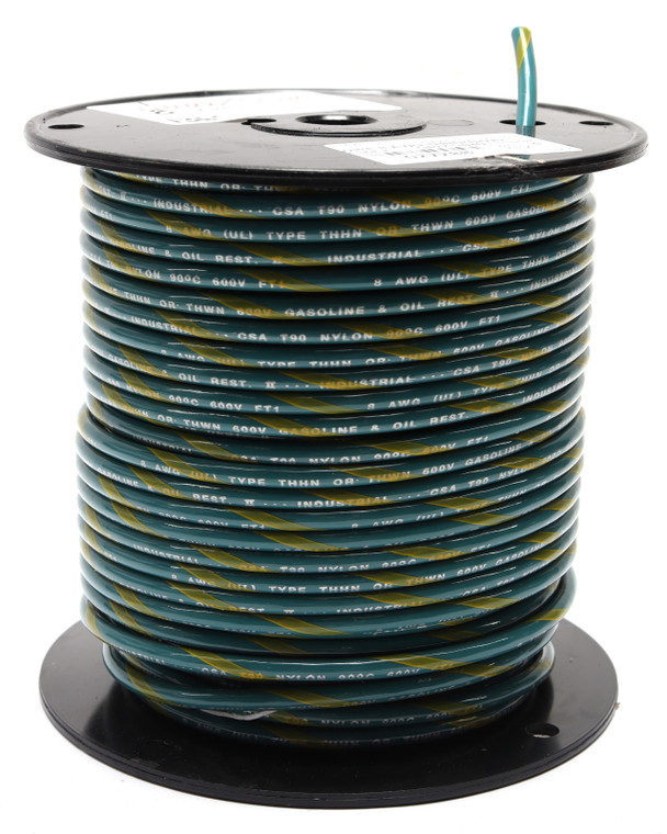 THHN/THWN Building Wire 8 AWG, Green w/ Yellow Stripe , 136 Feet