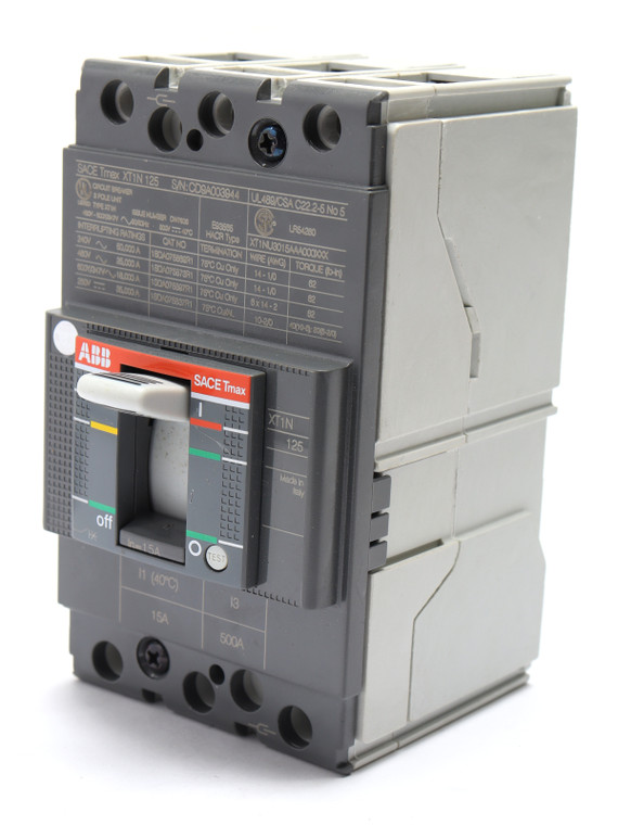 600V 15 Amp 3-Pole Molded Case Circuit Breaker, ABB XT1N 125