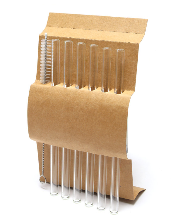 Clear Glass Cocktail Straw Set, 7 Pieces