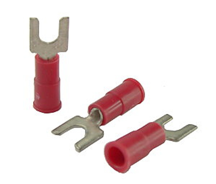 22 - 18 AWG Insulated Spade Terminals, #6 - 100 Pieces
