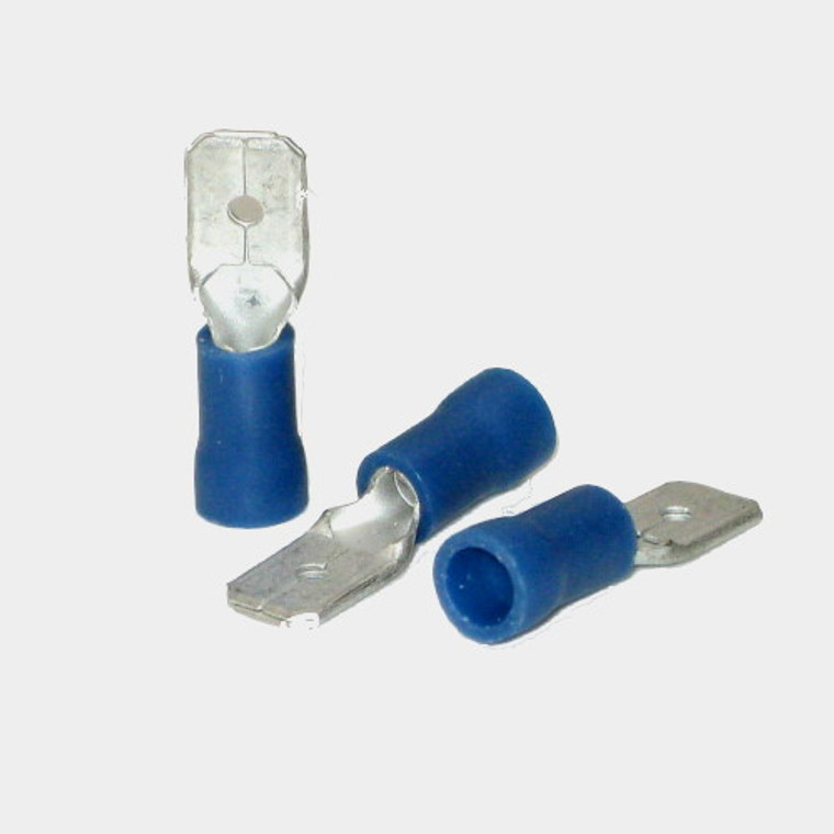 16 - 14 AWG Blue Insulated Male Push-on 0.250" - 100 Pieces