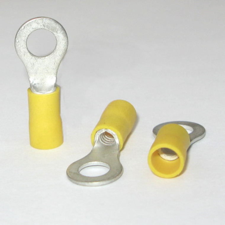 12 - 10 AWG Insulated 1/4" Ring Terminals - 100 Pieces 12 - 10 AWG Insulated 1/4" Ring Terminals - 100 Pieces