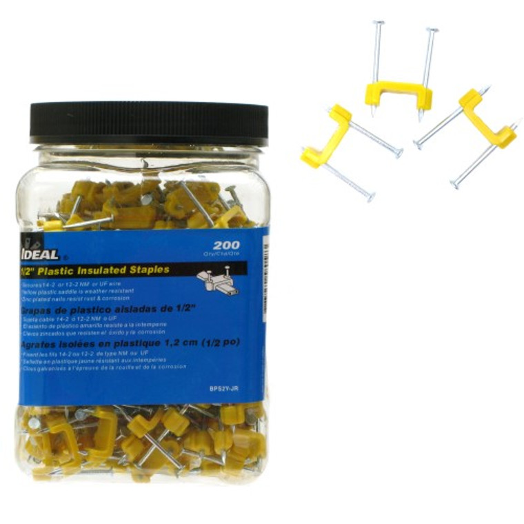 1/2 Inch Yellow NM Plastic Cable Staples, 200 Piece Jar