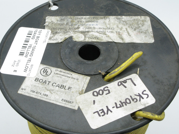 10 AWG Tinned Marine Primary Wire, 600V, Yellow, 25 ft