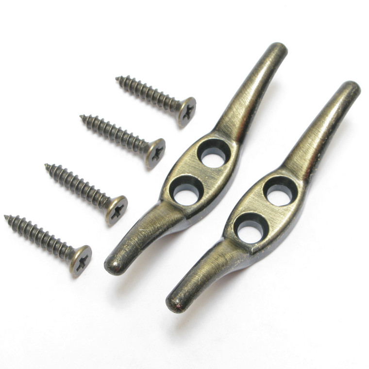 Rope Cleat Antique Brass Finish, 2.5 Inch - 2 Pack