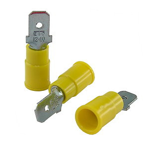 12 - 10 AWG Insulated Male Disconnects, .250 Tab - 50 Pieces