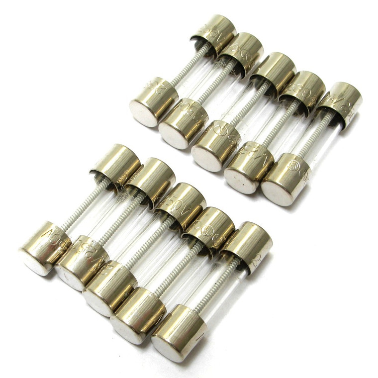 Small, Slo-Blo GDC Glass Fuse - 10 Pack, 2 Amp