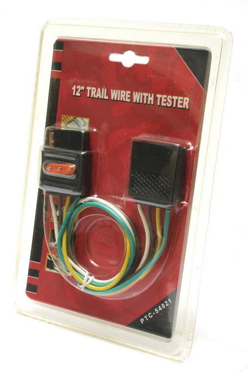 Flat 4-Pin Trailer Plug Harness Extension, 12 Inch with Tester