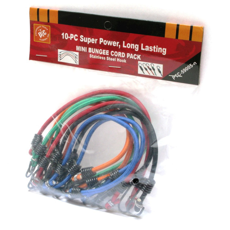 Mini Bungee Cords, 10 Inch, Virgin Rubber, 10 Piece