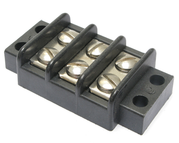 3 Position Double Row Terminal / Barrier Strip, 20 Amp
