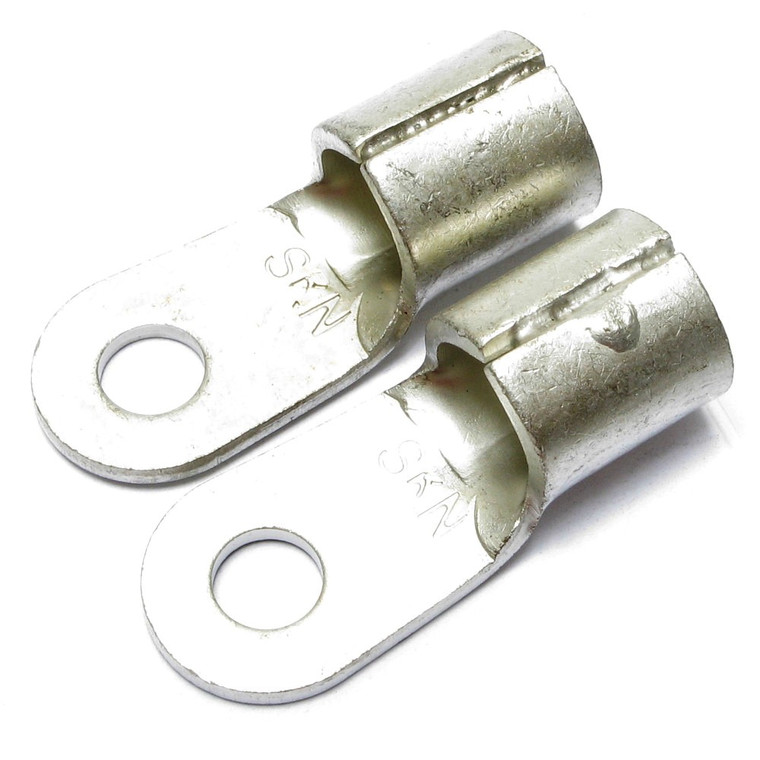 2 Gauge Non-Insulated 1/4 Inch Ring Terminal, 2 Piece