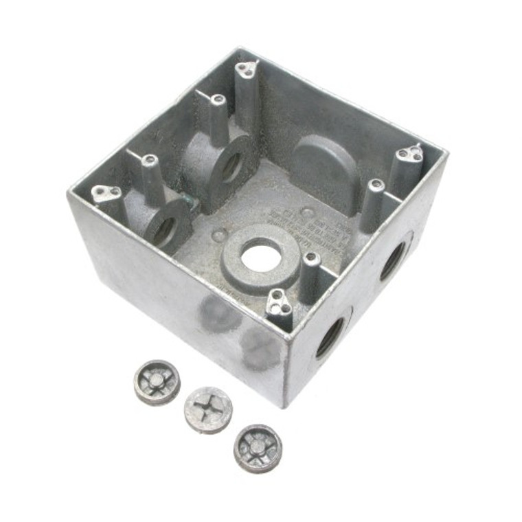 Two Gang Weatherproof Box, Deep with (5) 1/2" Holes