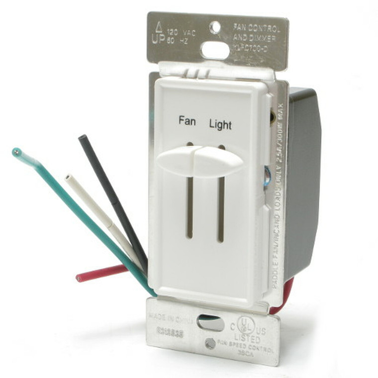 White Dual Slide Fan/Light Control, 5A Fan, 300W Light, 10pcs