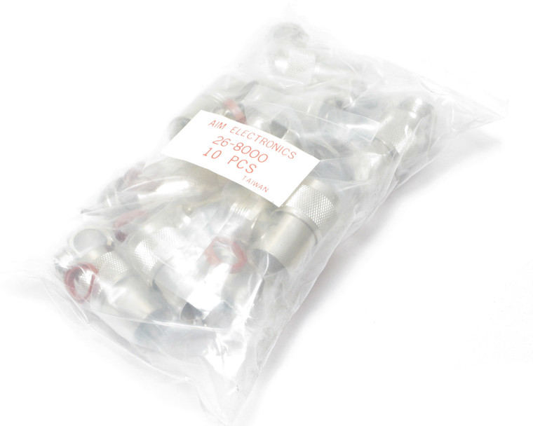 Aim Cambridge 26-8000 Straight Cable Mount Type N Plug, 0-11GHz, 50 ohms, 10pcs
