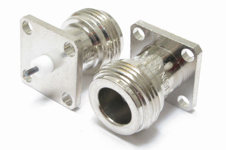 Type N Female 4-Hole Flange Mount Coax Connector, 50 ohm, 25pcs