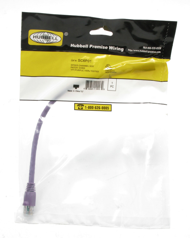 Hubbell Premise Wiring SC6P01 Cat6 Patch Cable, Purple, 1ft, 10pc lot
