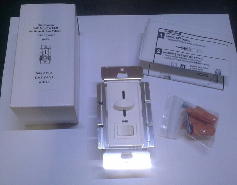 Low Voltage Dimmer White 500VA with Slide Switch & Indicator, Box of 10