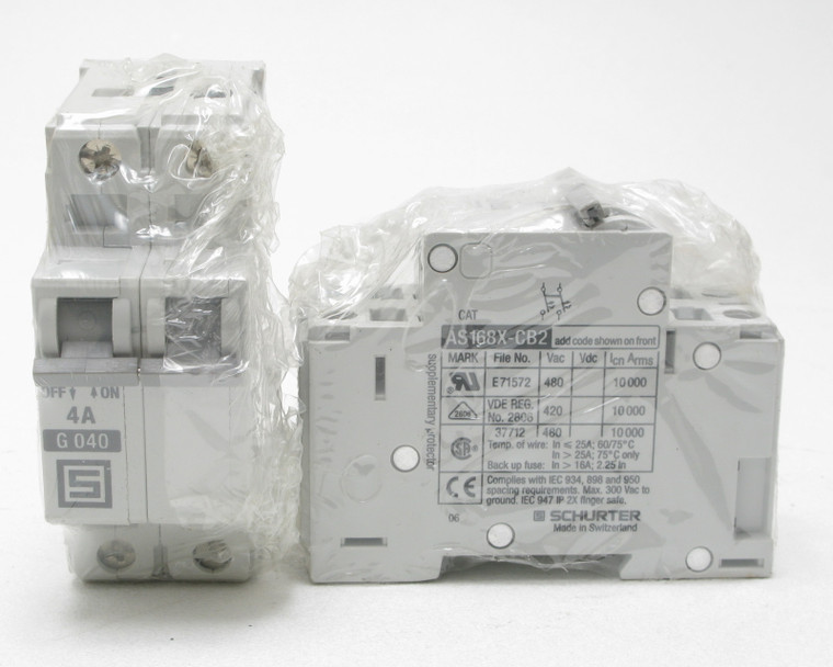 Schurter AS168X-CB2G040 277VAC, 4 Amp, 2-pole DIN Rail Circuit Breaker