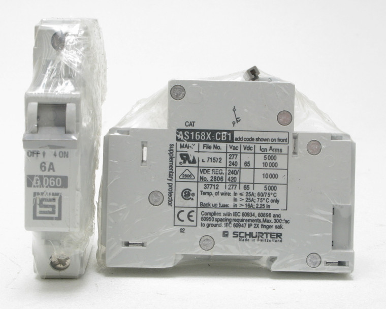 Schurter AS168X-CB1G060 277VAC, 6 Amp, 1-pole DIN Rail Circuit Breaker