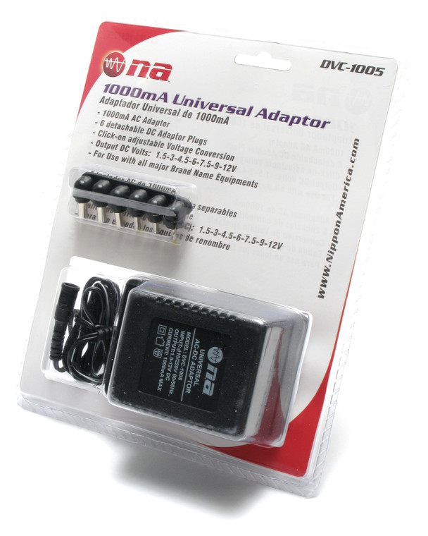DC Adapter, Universal, 1000mA, With Selectable Output Voltage 1.5-12 VDC