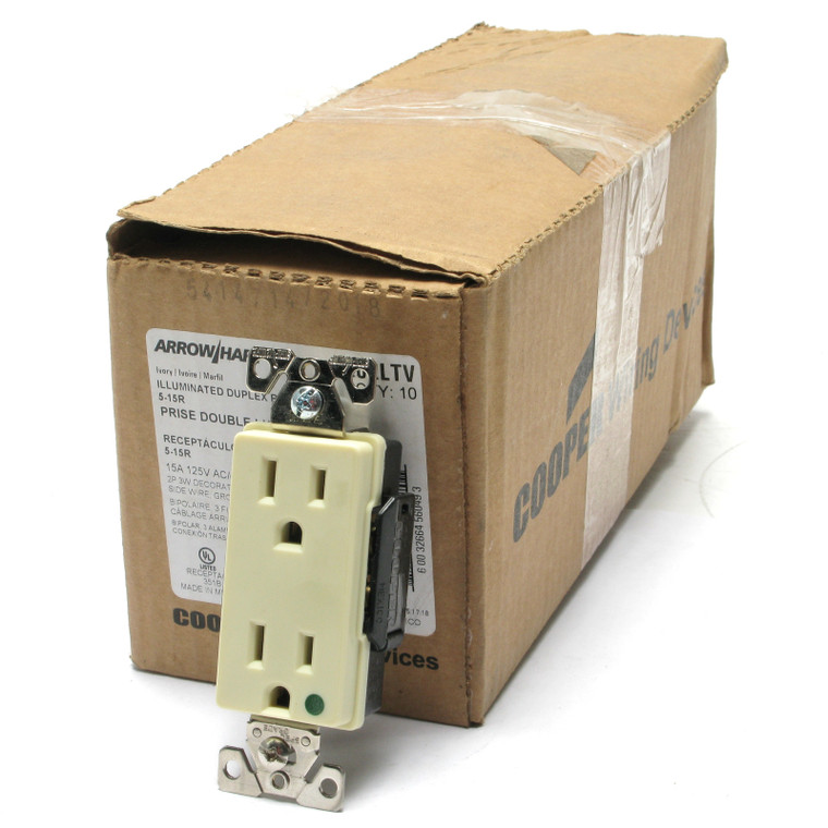 Eaton Arrow Hart 8262LTV NEMA 5-15R Hospital Grade Decorator Outlet, Ivory, 10pc