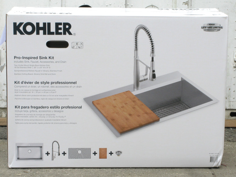 Kohler K-RC78957-1PC-NA 33"x22"x9" Pro-Inspired Kitchen Sink Kit w/Cutting Board