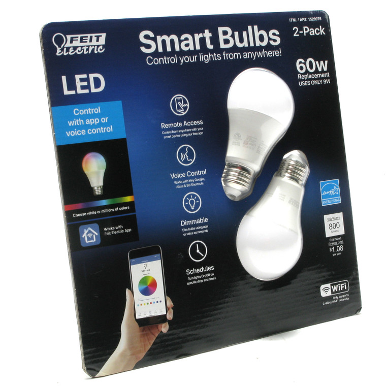 Feit Electric BPA800/RGBW/2 60W-equivalent LED Smart Bulbs, 2-pack