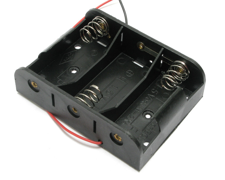 Battery Holder, 3 x C With Wire Leads, 4.5 Volt DC