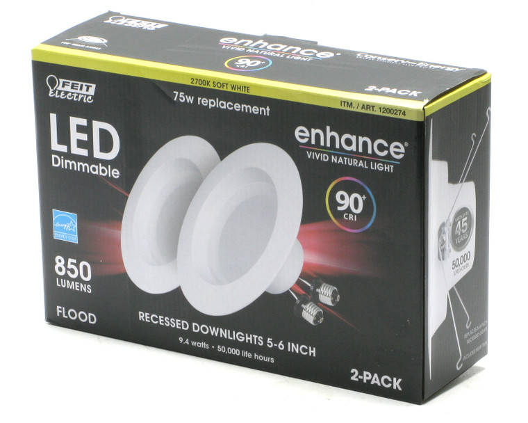 Feit Electric 5/6in 75W Soft White LED Recessed Downlight, White Trim, 2-pack Feit Electric 5/6in 75W Soft White LED Recessed Downlight, White Trim, 2-pack