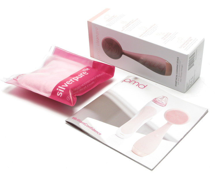PMD Clean Pro Rose Quartz Facial Cleaning Device w/Silverpure Cloth
