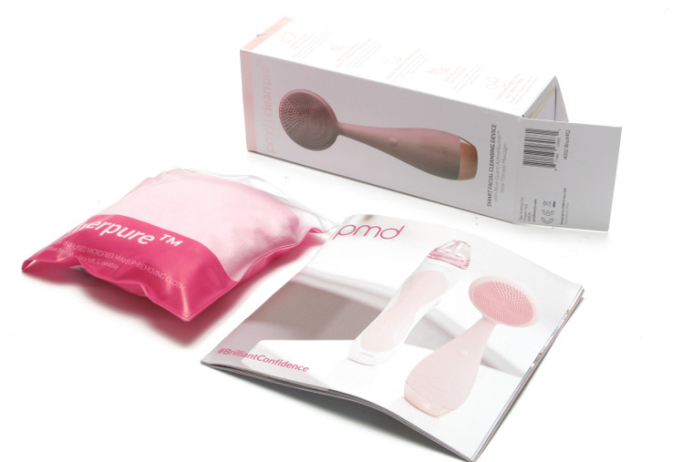 PMD Clean Pro Rose Quartz Facial Cleaning Device w/Silverpure Cloth, open box