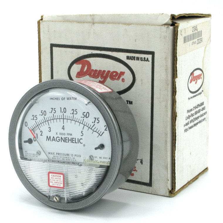 Dwyer 2002AV Differential Pressure Gauge, 0-2 in wc