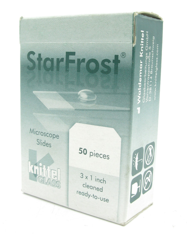 Knittel Glass Starfrost 3" x 1" Bevelled Edge Glass Microscope Slides, 50pcs
