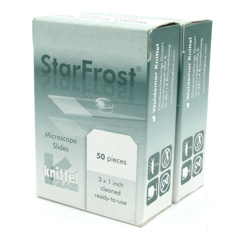 Knittel Glass Starfrost 3" x 1" Bevelled Edge Glass Microscope Slides, 100pcs