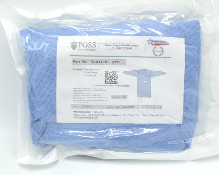 POSS Medical E104170 Reinforced Surgical Gown w/Towel, AAMI Level 4, X-Large