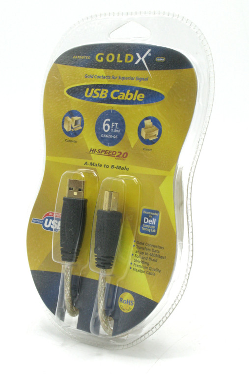 GoldX GX620-06 USB Cable A to B, 6 ft, 24pc lot