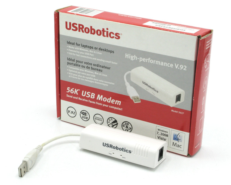 U.S. Robotics USR5637 56K USB Dial-Up External Fax Modem w/Voice, open box