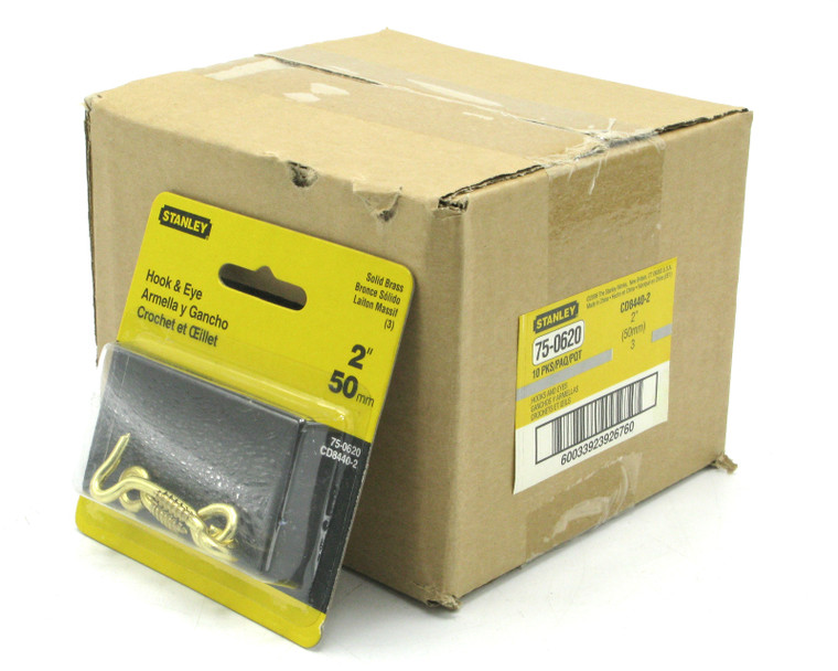 Stanley Latch Hook And Eye, Solid Brass, 2 Inch, 10pk