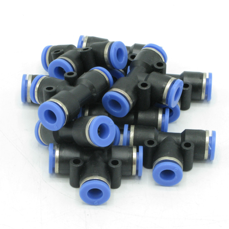 6mm (1/4 in.) Pneumatic Push in UnionTEE Fitting, Quick Connect, 10pcs