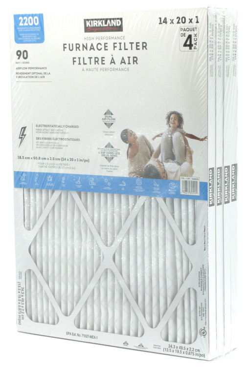 Kirkland Signature 2200 High Performance Furnace Filters, 14" x 20" x 1", 4-pack