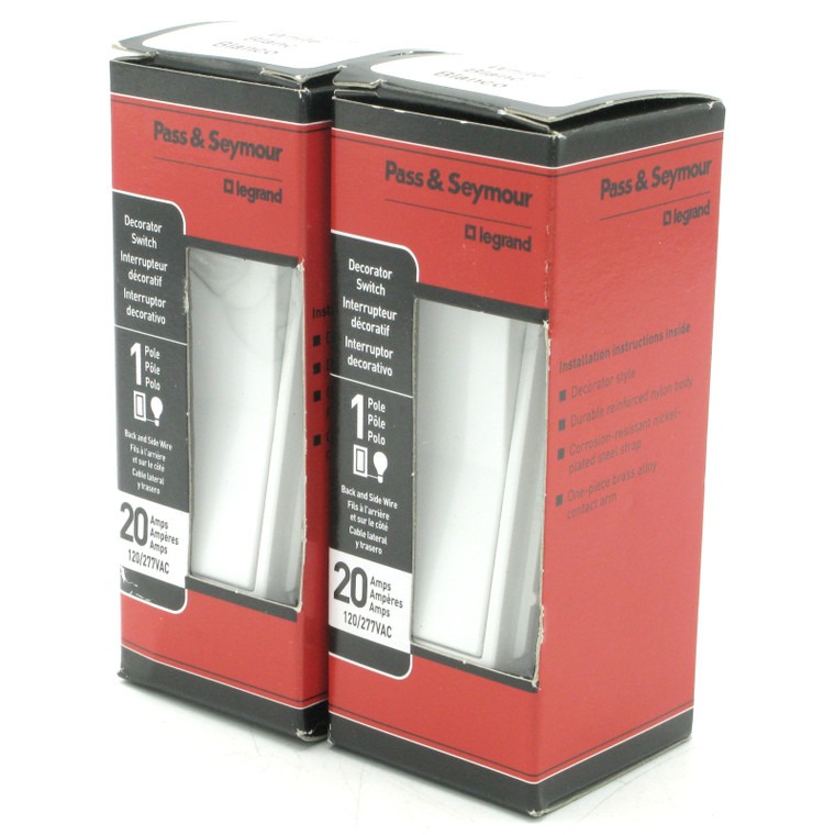 Pass & Seymour 20A White Decora Rocker Switch, 2pc