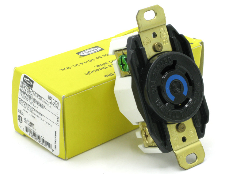 Hubbell HBL2420 250VAC 3-Phase 20A 3P 4W L15-20R Twist-Lock Receptacle, Black