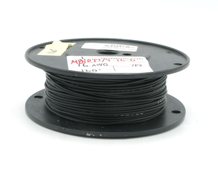 M81044/9-16-0 16 AWG Tinned Copper PVDF Jacketed Wire, Black, 160ft