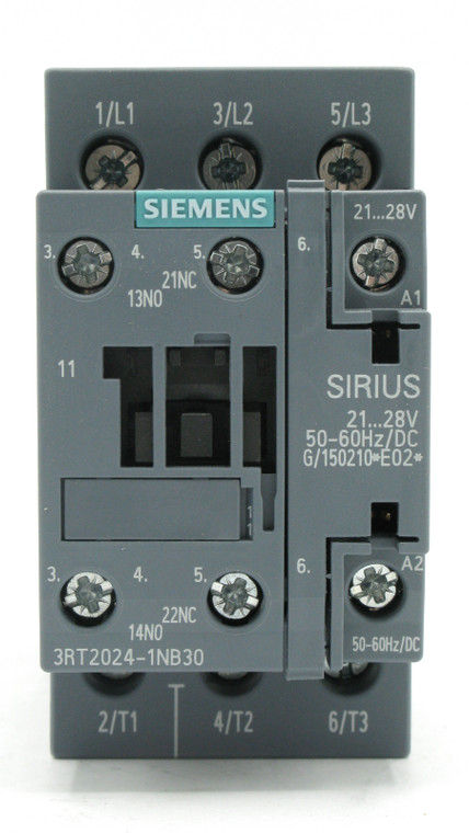 Siemens 3RT2024-1NB30, Power Contactor, 3 Pole, 21-28 Volt AC/DC Coil Voltage Siemens 3RT2024-1NB30, Power Contactor, 3 Pole, 21-28 Volt AC/DC Coil Voltage