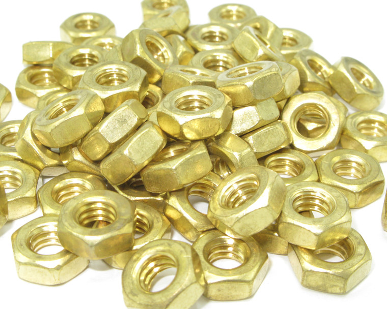 1/4-20 Brass Hex Nut, Plain, 50pc